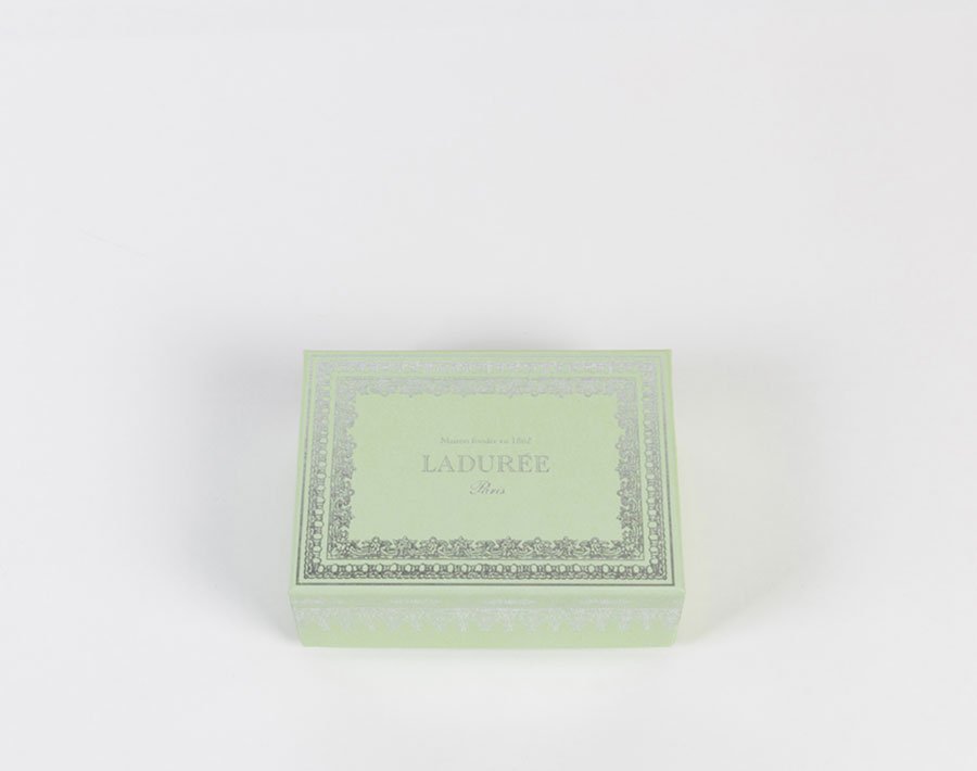 Green pastel gift box decorated with a silver frame